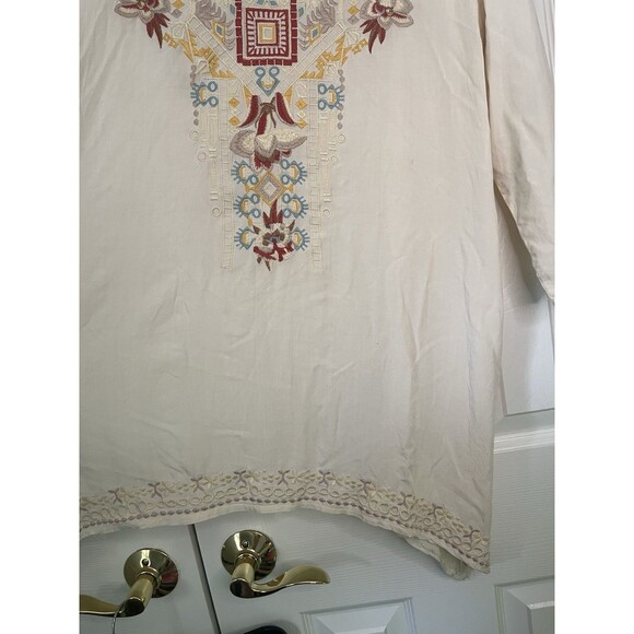 Solitaire Beige Embroidered Floral Top Bohemian Summer Women Medium - Picture 2 of 7